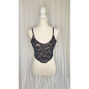 White Fox Black Lace Corset Crop Bustier Size Med Whimsigoth Grunge Fairy Floral